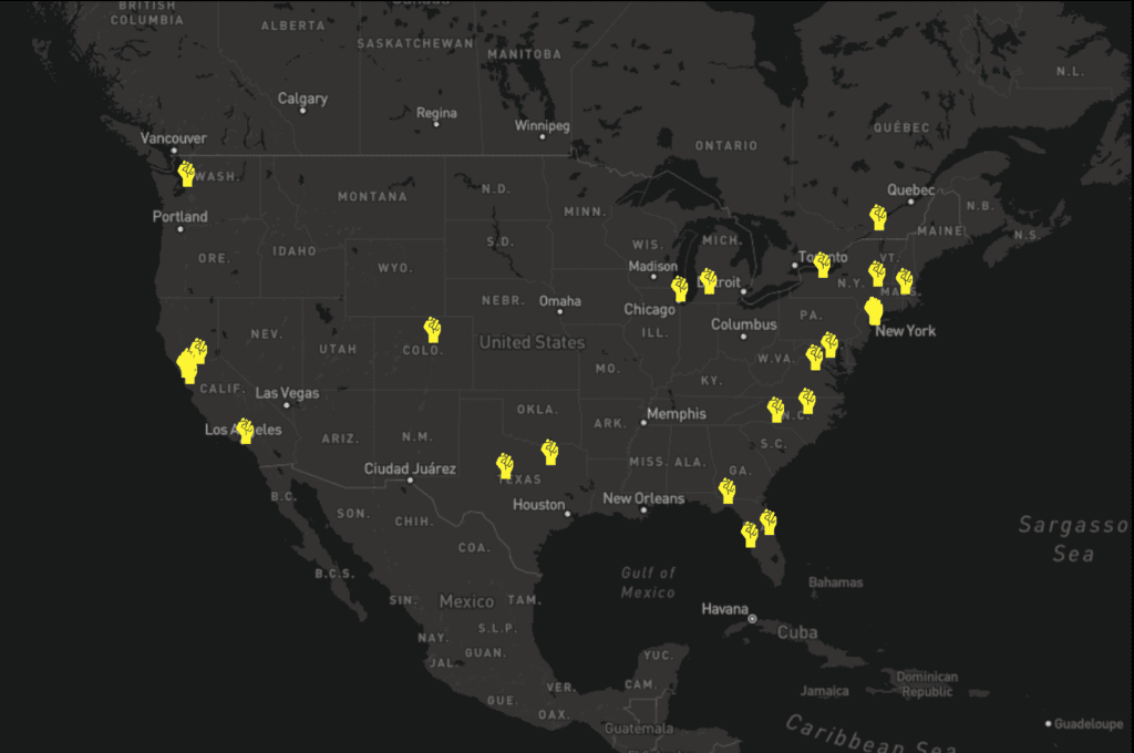 Black Lives Matter Plazas Map USA North America